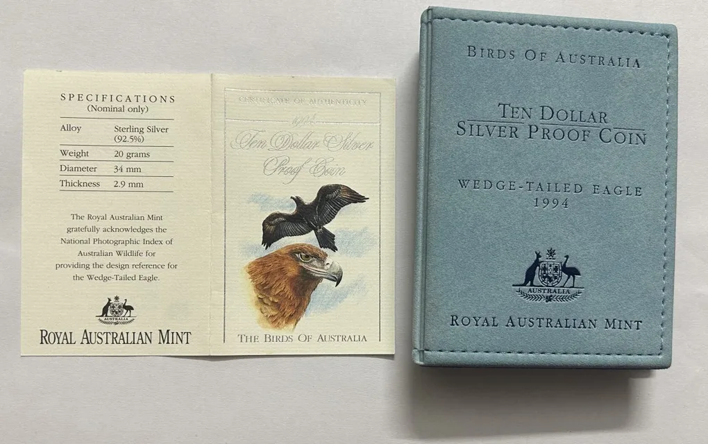 1994 Birds of Australian $10 Ten Dollar 'wedge-Tailed Eagle - Silver Proof Coin 20g