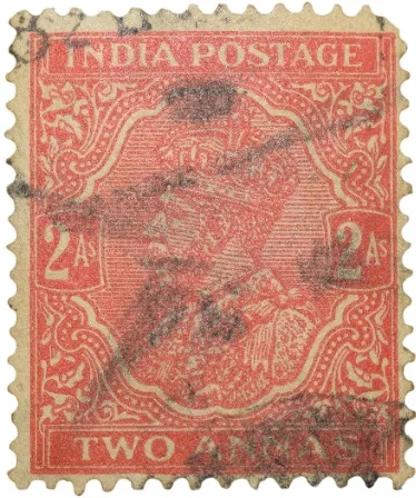 Postal Stamp of George V 2 Annas Orange-Red Colour - Used Condition as per Image.