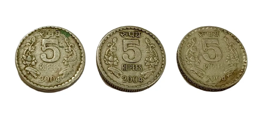 5 Rupees Cu/Ni Year 2004 Calcutta Mint EDGE Varieties [Reeded, Plain, Security] Complete Set 3 Coins **Rare** Collectable Grades.