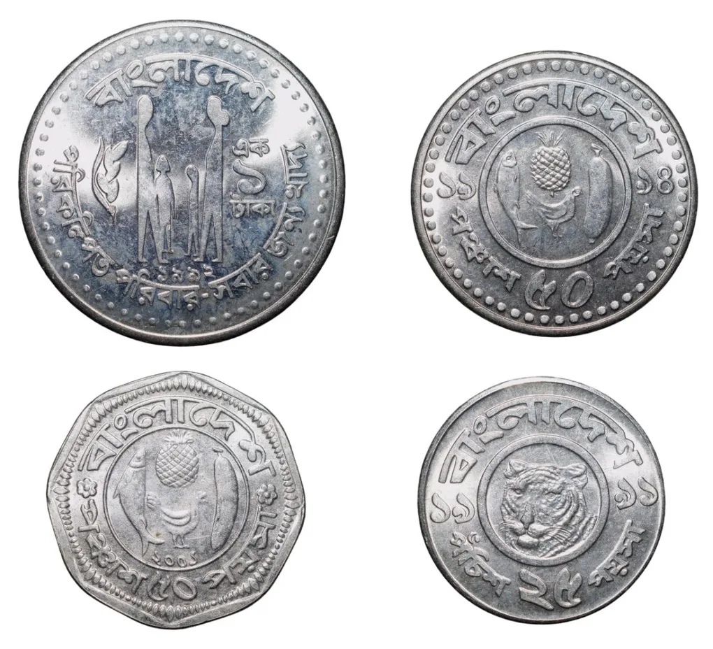 Steel 4 Coins set of Bangladesh (AD 1998-2001) in UNC Grade