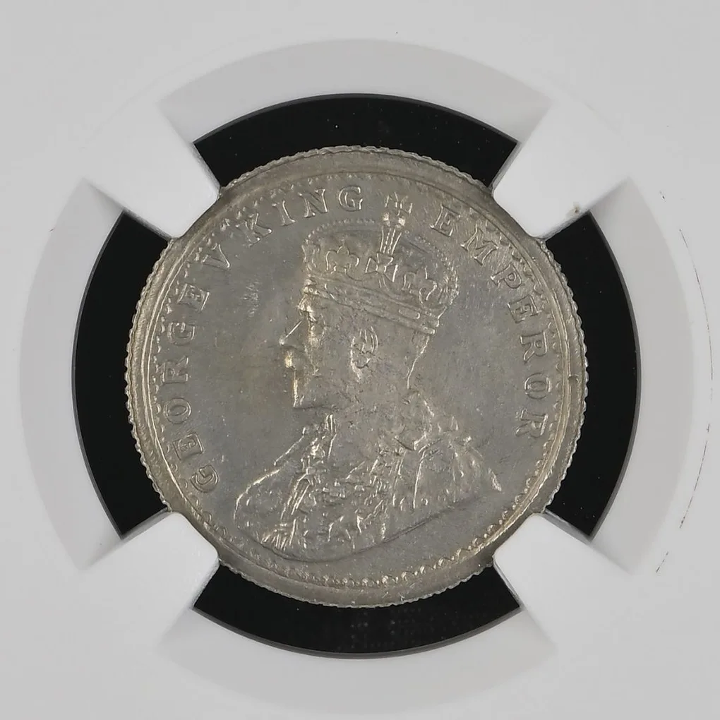 Extremely Rare 1/4 Rupee 1911 of George V King NCG Graded MS62 British India Coin of Calcutta Mint