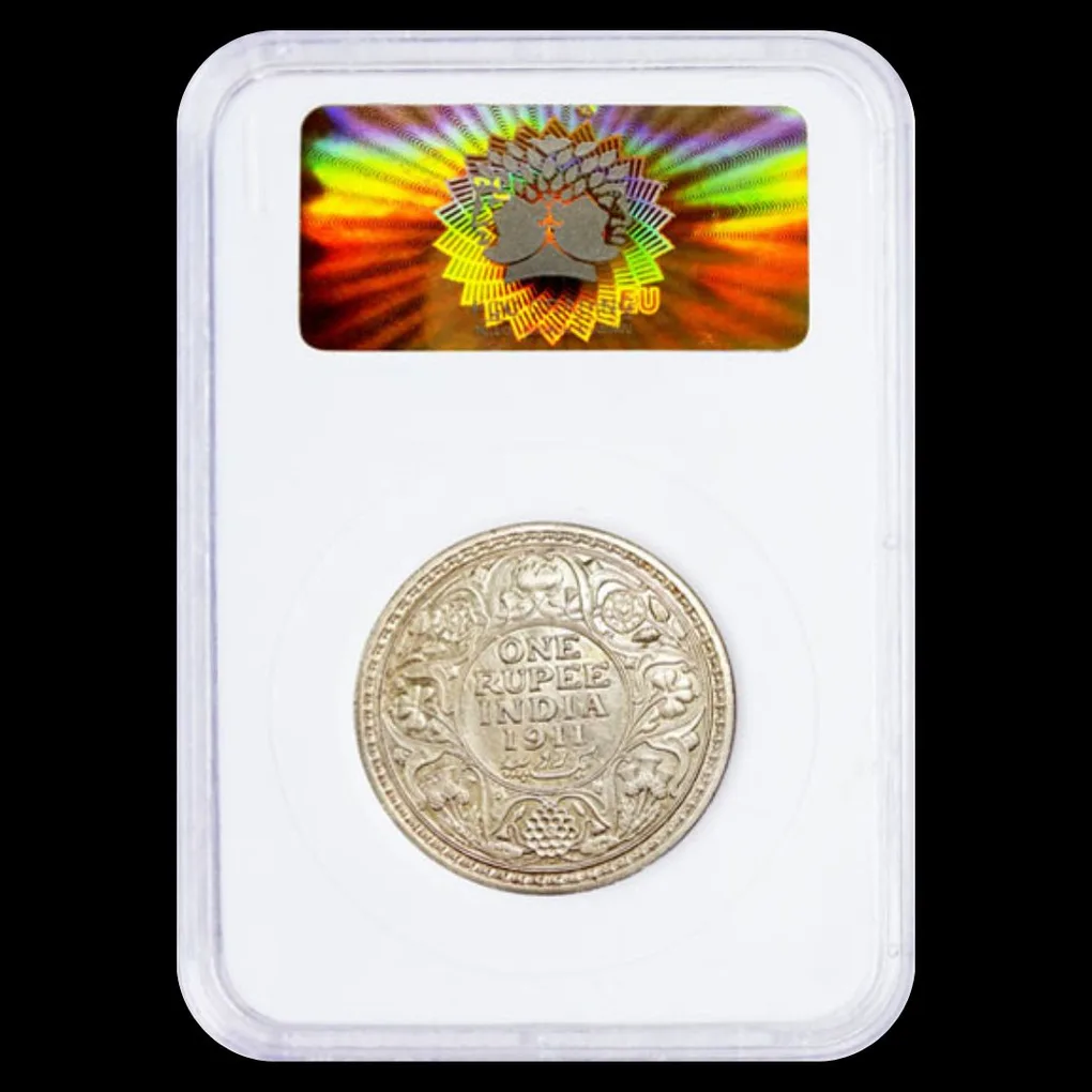 Extremely Rare One Rupee 1911 George V King Emperor Famous Pig Variety Coin Pcg Graded Ef 45