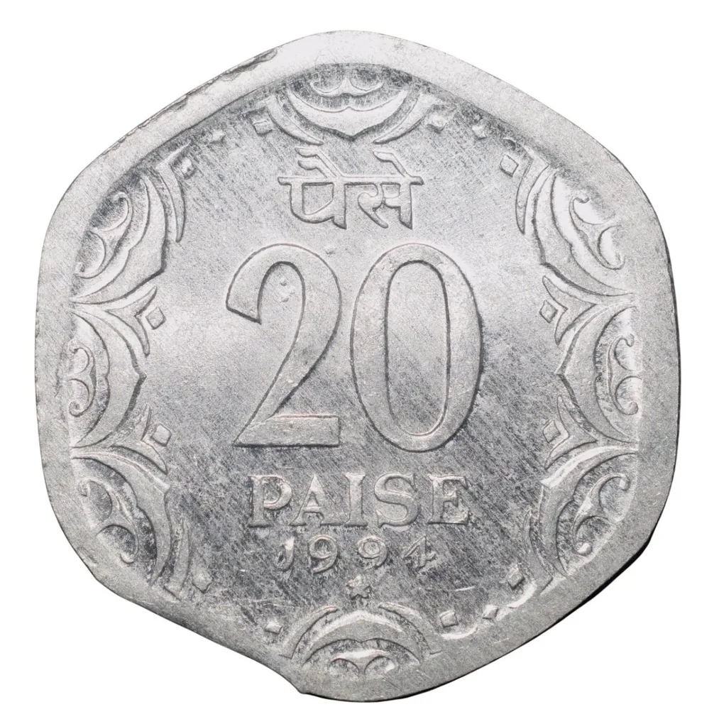 Aluminium 20 Paise of Republic India (AD 1994) of Hyderabad Mint Rare with Clipping Error
