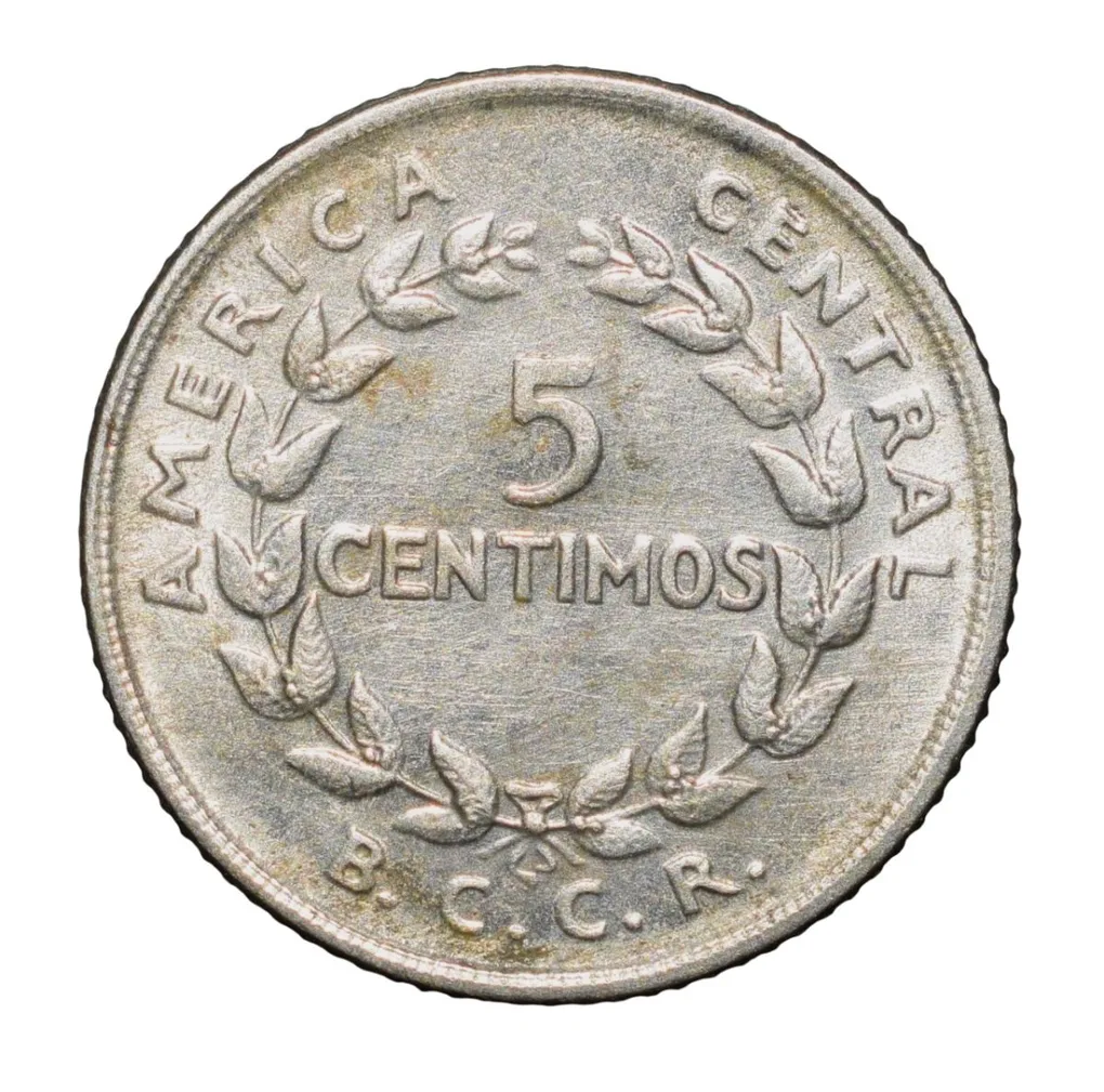 Copper-Nickel 5 Centimos of Costa Rica Country (AD 1969) Coat of Arms Beautiful Grade