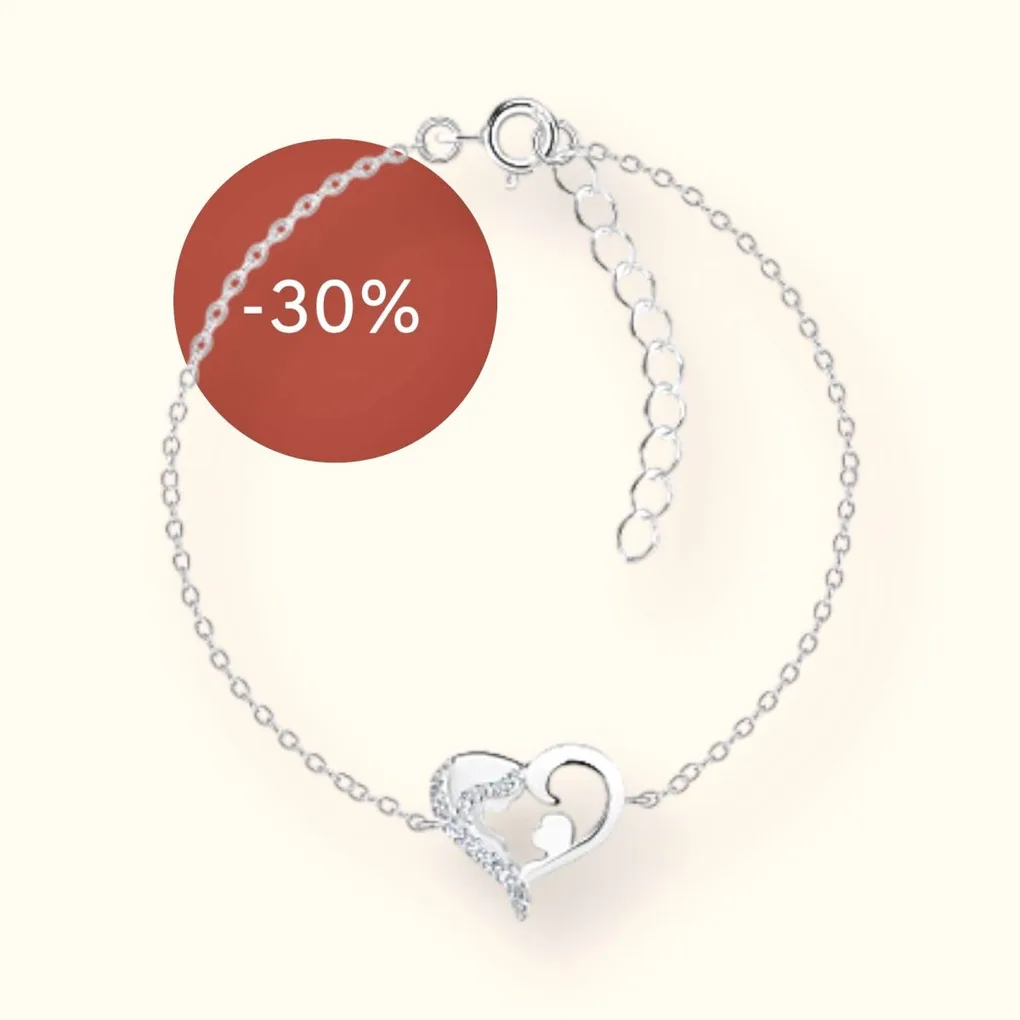 Pure Silver Mother and Baby Heart Bracelet Very Unique and Rare Anti Tarnish