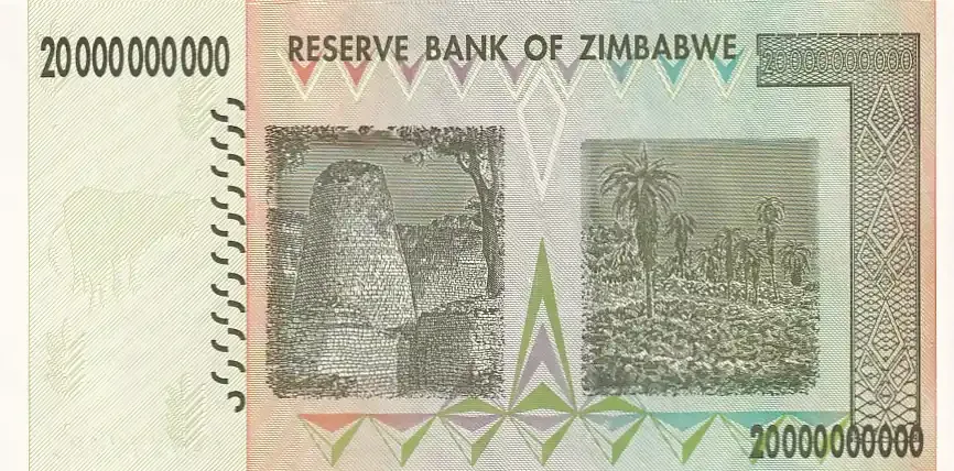 20 Billion Dollars Zimbabwe High Denomination Rare Note