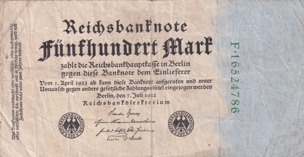 Germany 500 Mark Reichsbanknote; 1922 2nd Issue Rare Note with Fancy Number 786 #b-2