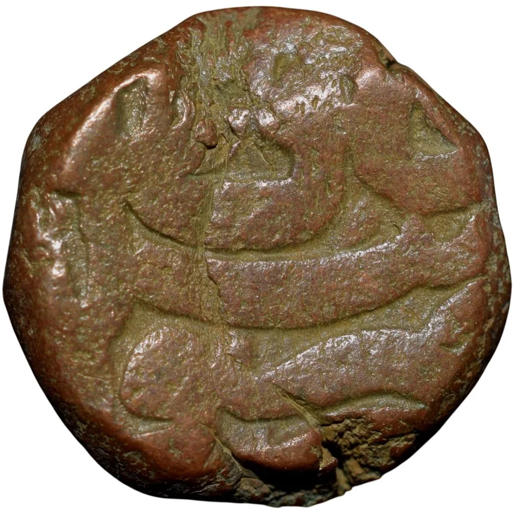 Copper Dam of Akbar (AD 1556-1605) of Chittor Mint Semi-Tugra Style