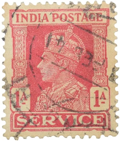 Postal Stamp of George VI 1 Anna Service Red Colour - Used Condition as per Image.
