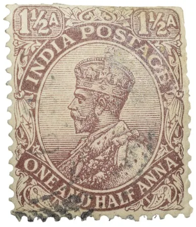 Postal Stamp of George V 1-1/2 Annas Brown Colour - Used Condition as per Image.
