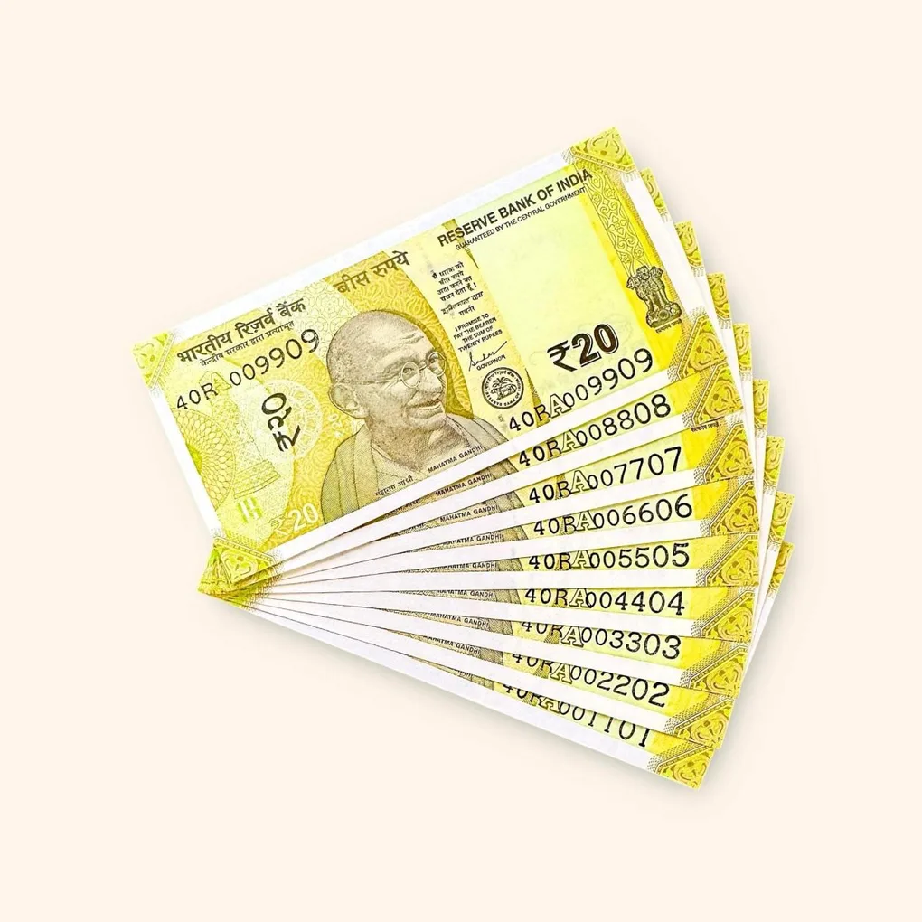 Rs 20 India Banknote Fancy Number Set 010001 till 090009 Gem Unc Very Unique and Rare