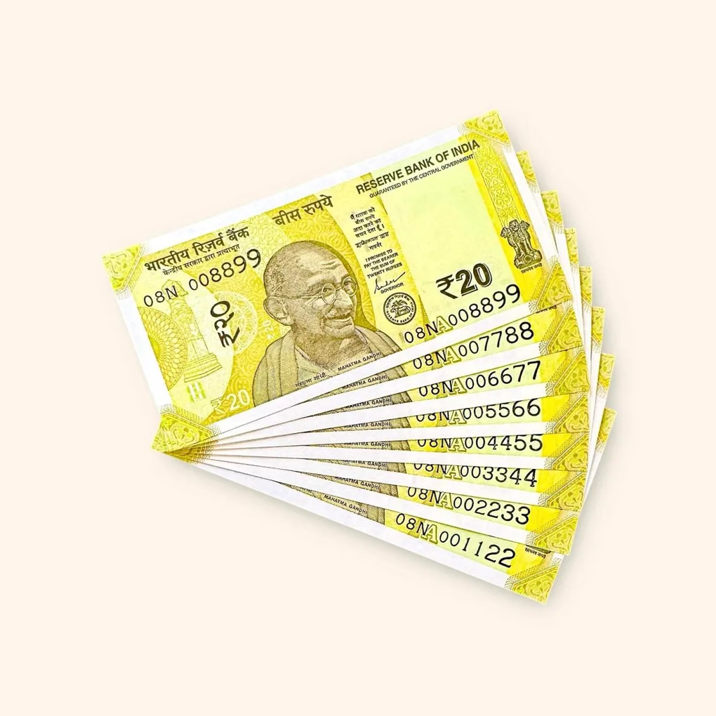 Rs 20 India Banknote Fancy Number Set 001122 to 008899 Gem Unc Very Unique and Rare