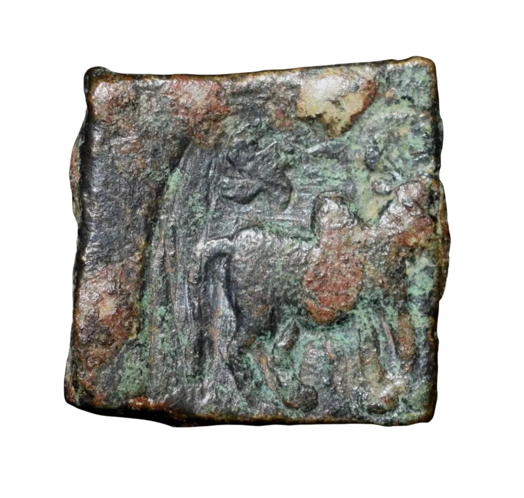 Copper Coin of Pre-Satavahan (2nd Cen. BC) from Marathwada Region with Swastik above Bull facing right