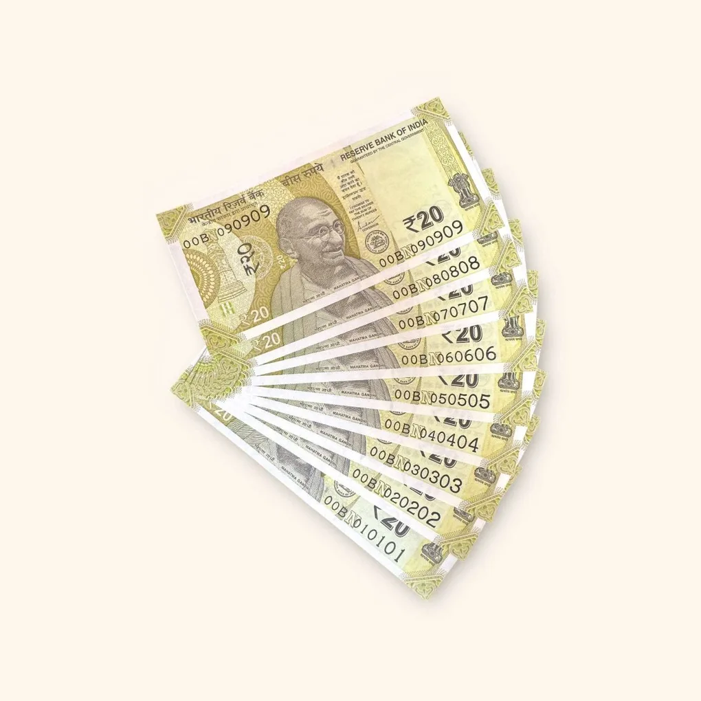 Rs 20/- India Banknote Semi Solid Set 00 Same Prefix 090909 To 010101 Gem Unc Unique and Rare