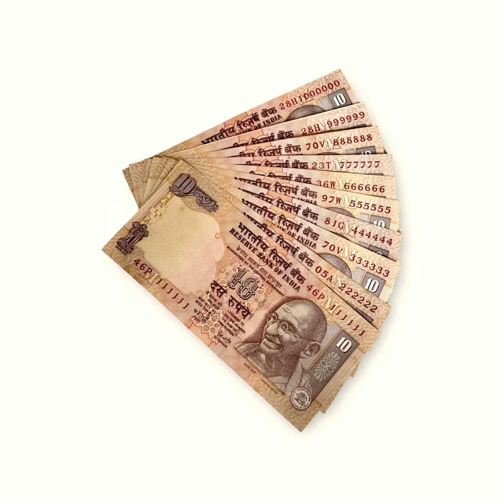 Rs 10 India Banknote Fancy Number 10 Note Set Gem Unc Y V Reddy Issue 100000 to 900000