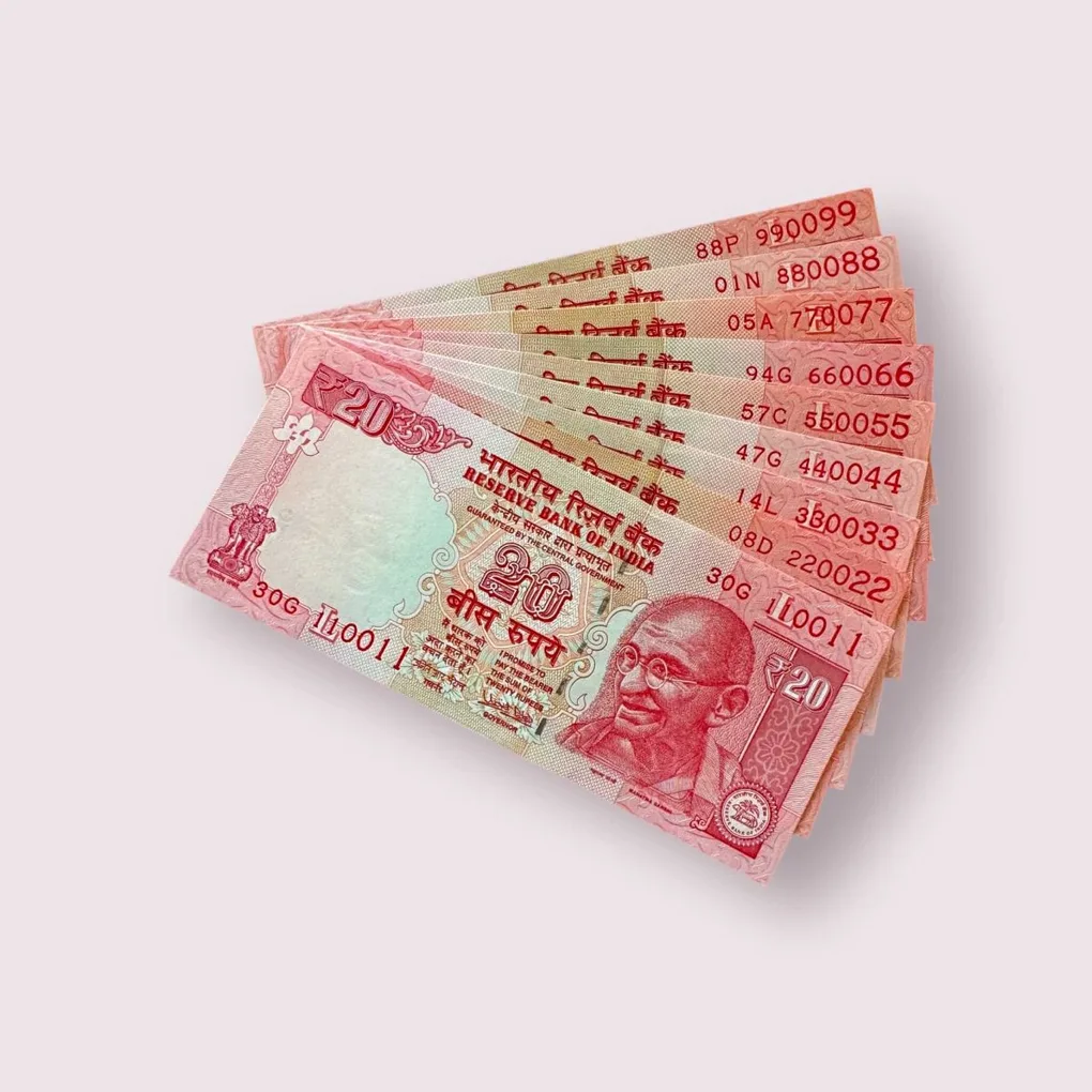 Rs 20 India Banknote 9 note set same prefix fancy numbers starting 110011 To 990099 Unique and Rare
