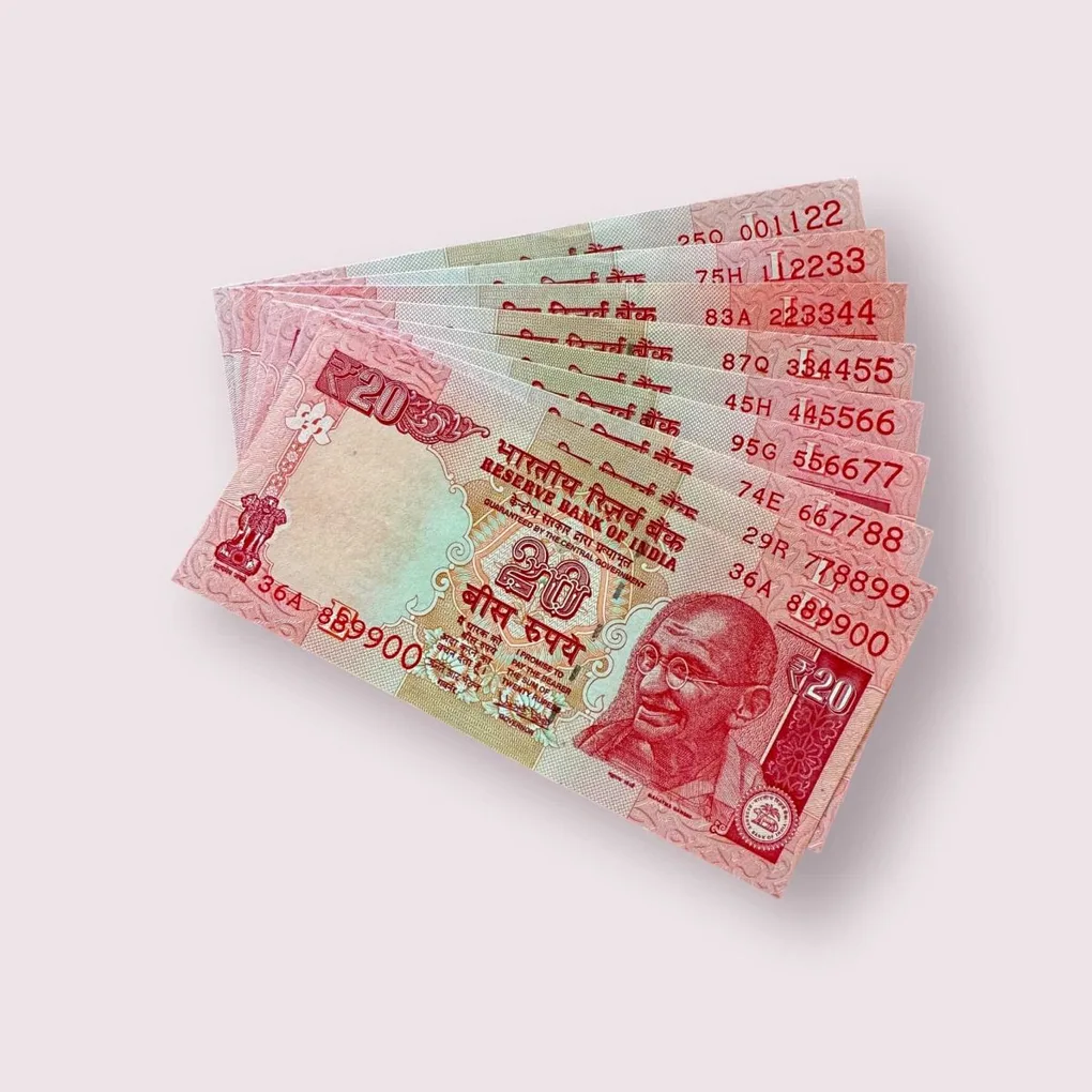 Rs 20 India Banknote 9 note set same prefix fancy numbers starting 001122 till 889900 Unique and Rare