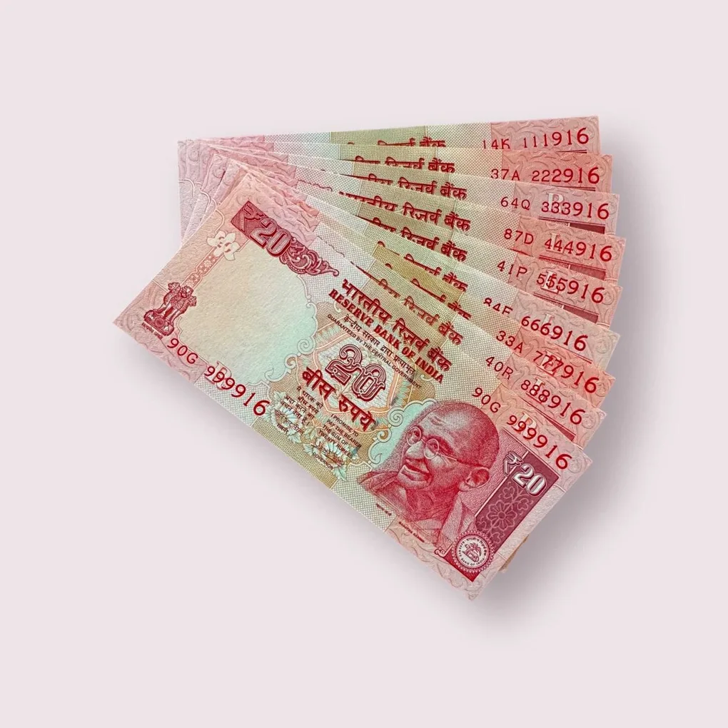 Rs 20 India Banknote 9 note set same prefix fancy numbers starting 111916 till 999916 Unique and Rare