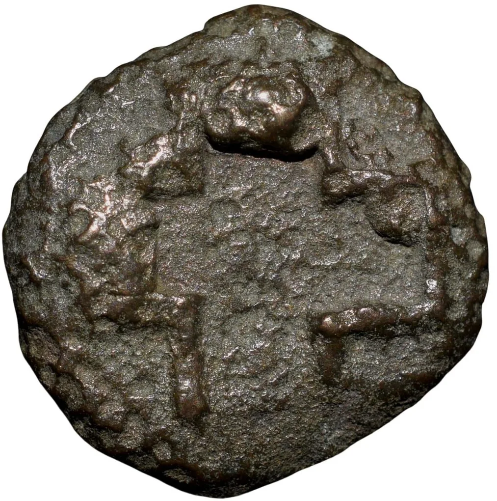 Cast Copper Kakani coin of Sunga Kingdom from MP Region 2nd Cen. BC Hollow Cross/Tree Railing