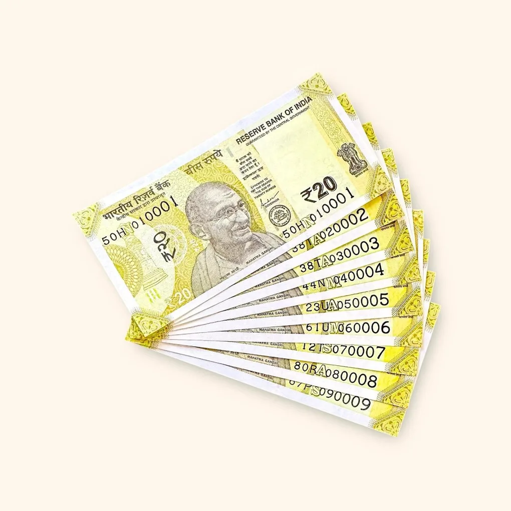 Rs 20 India Banknote Fancy Number Set 010001 till 090009 Gem Unc Very Unique and Rare