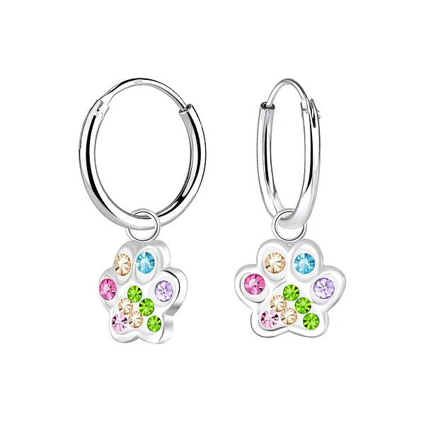 Silver Paw Print Charm Hoop Earrings Very Unique and Rare Anti Tarnish
