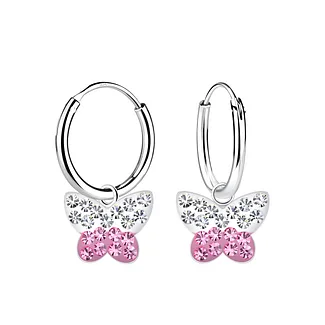 Silver Butterfly Crystal Charm Hoop Earrings Very Unique and Rare Anti Tarnish