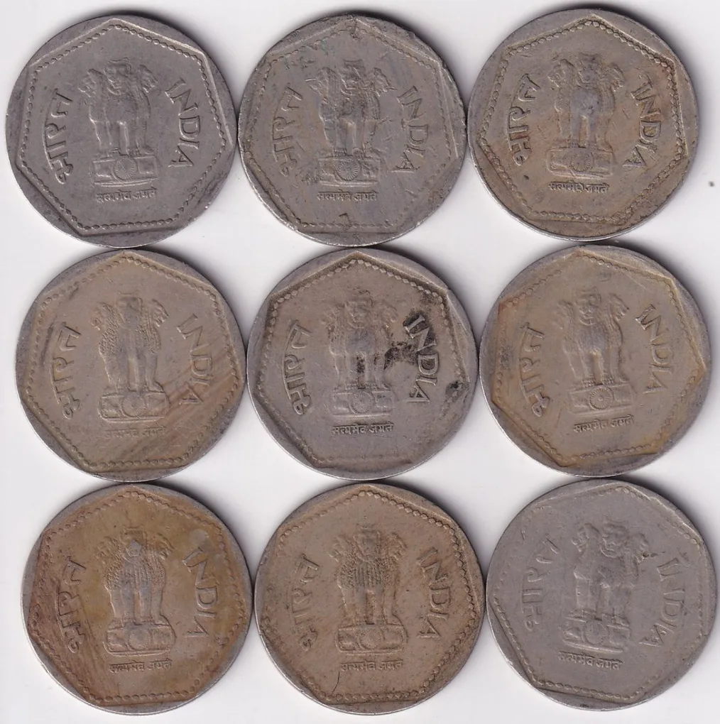 1 Rupee 1983 to 1991 Nine Coins Set Rare