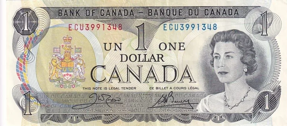 Queen Elizabeth II 1 Dollar 1973 Mid Fold Extra Fine Crisp Condition Note