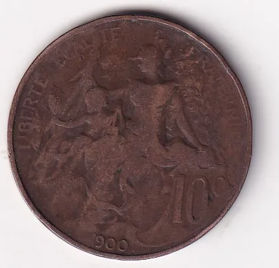France 10 Centimes 1900 Rare Coin #M-943