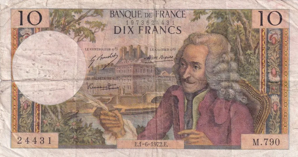 France 10 Francs - Voltaire type 1963 rare bank note #b-2