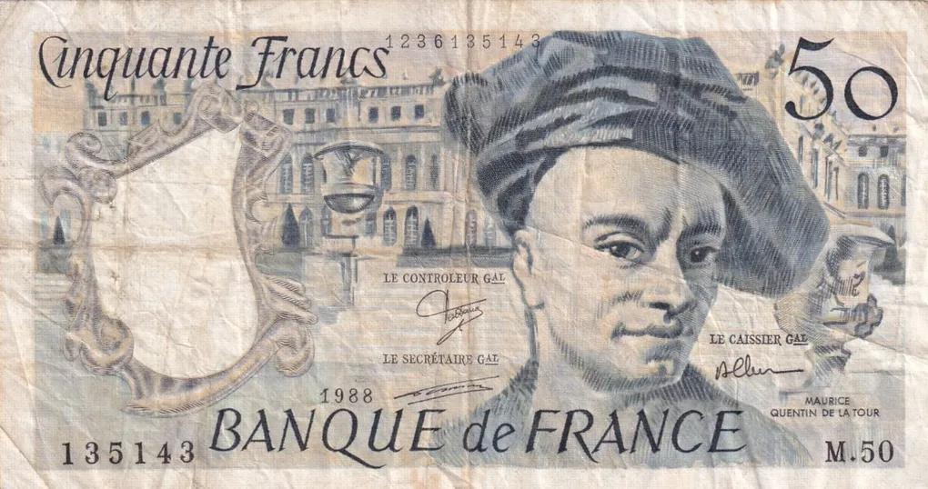France 50 Francs Quentin de la Tour, type 1987 Old issue rare Bank Note