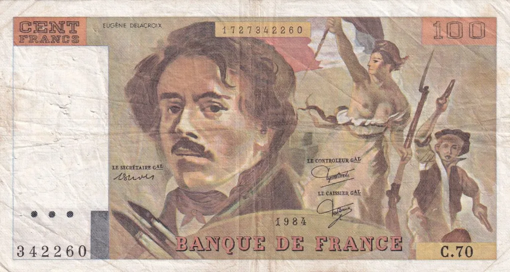 France 100 Francs Delacroix type Lowest Price Rare Note #B-2