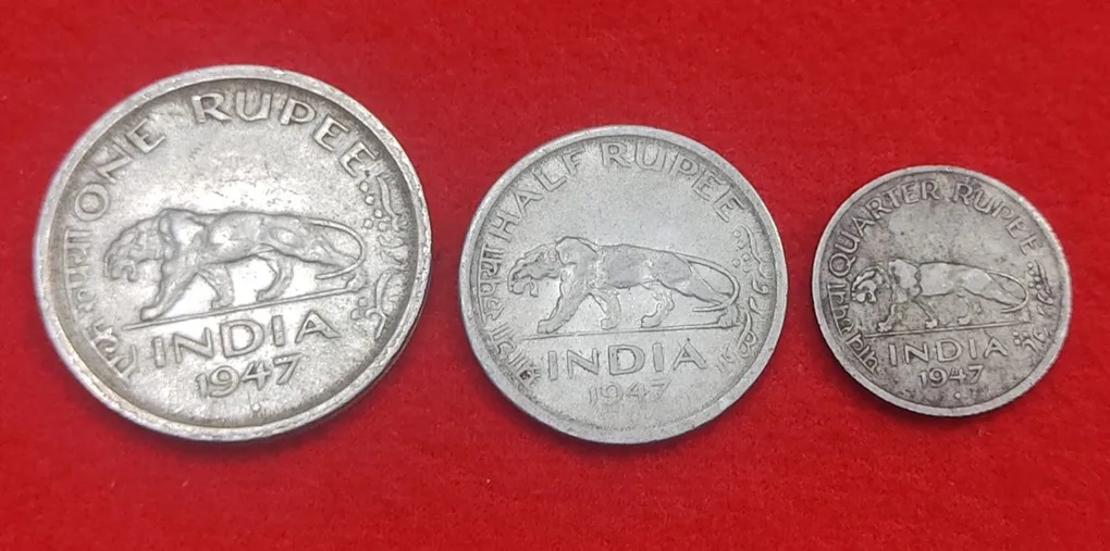 One Rupee Half Rupee Quarter Rupee 1947