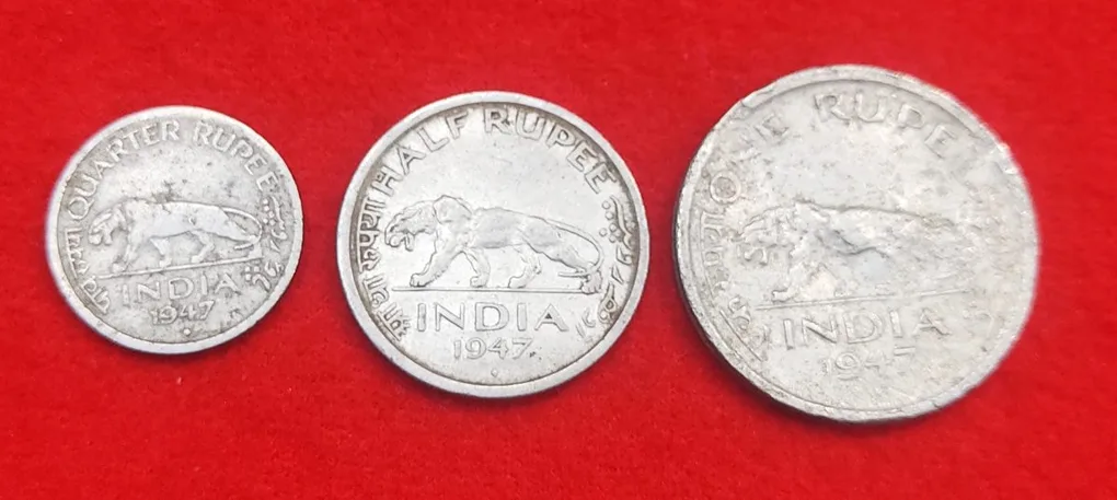 One Rupee Half Rupee Quarter Rupee 1947