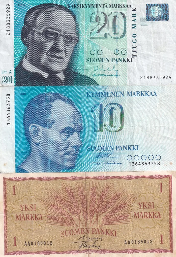 Finland 3 Different Markkaa Note rare Old issue (3 note SET) #B-2(1)
