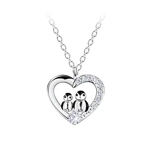 Silver Mom and Baby Penguin Necklace Very Unique and Rare Anti Tarnish