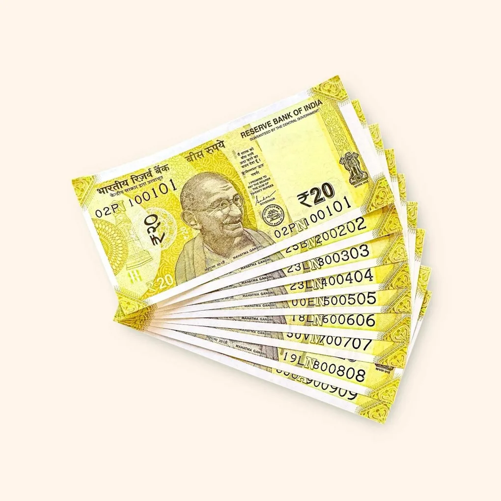 Rs 20 India Banknote Fancy Number Set 100101 till 900909 Gem Unc Very Unique and Rare