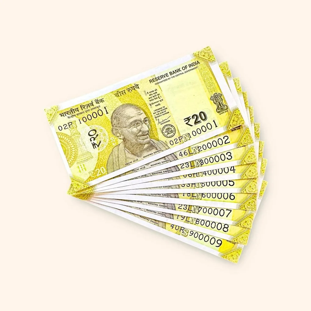 Rs 20 India Banknote Fancy Number Set 100001 till 900009 Gem Unc Very Unique and Rare