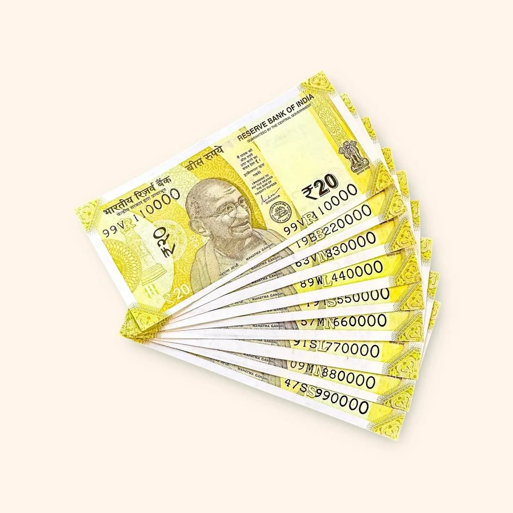 Rs 20 India Banknote Fancy Number Set 110000 till 990000 Gem Unc Very Unique and Rare
