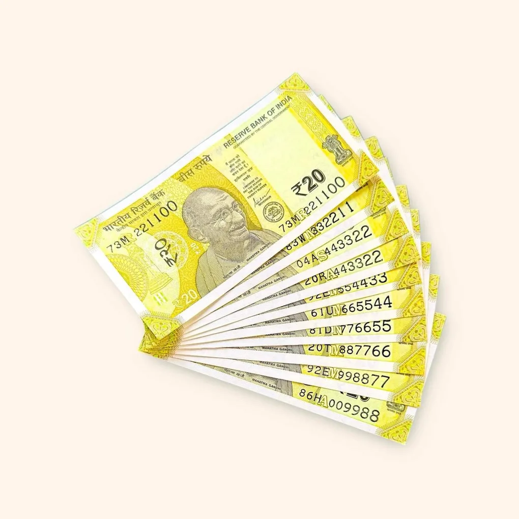 Rs 20 India Banknote Fancy Number Set 221100 till 009988 Gem Unc Very Unique and Rare