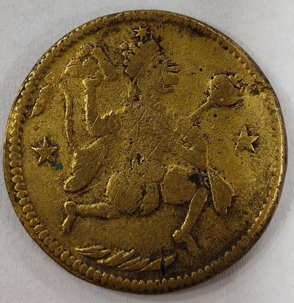 Hanuman flying brass old token back side yantra 100% original rare token #M-979