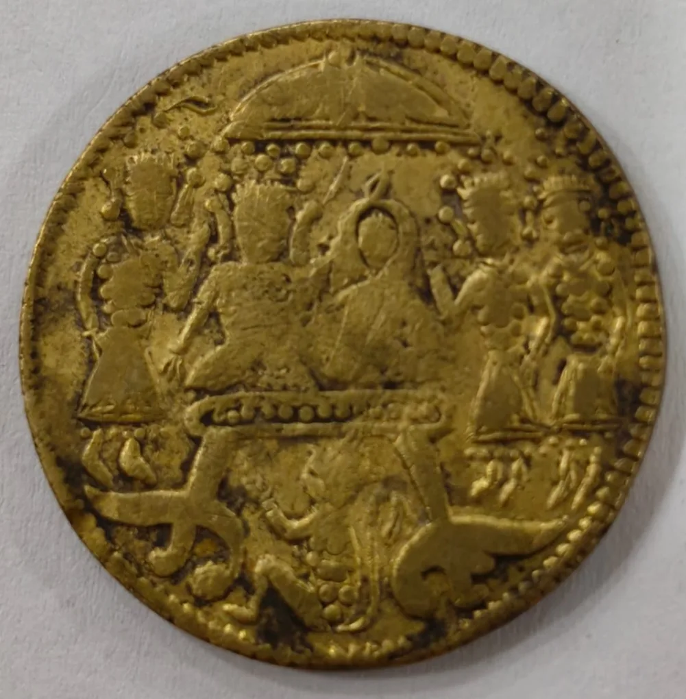 Hanuman flying brass old token back side yantra 100% original rare token #M-979