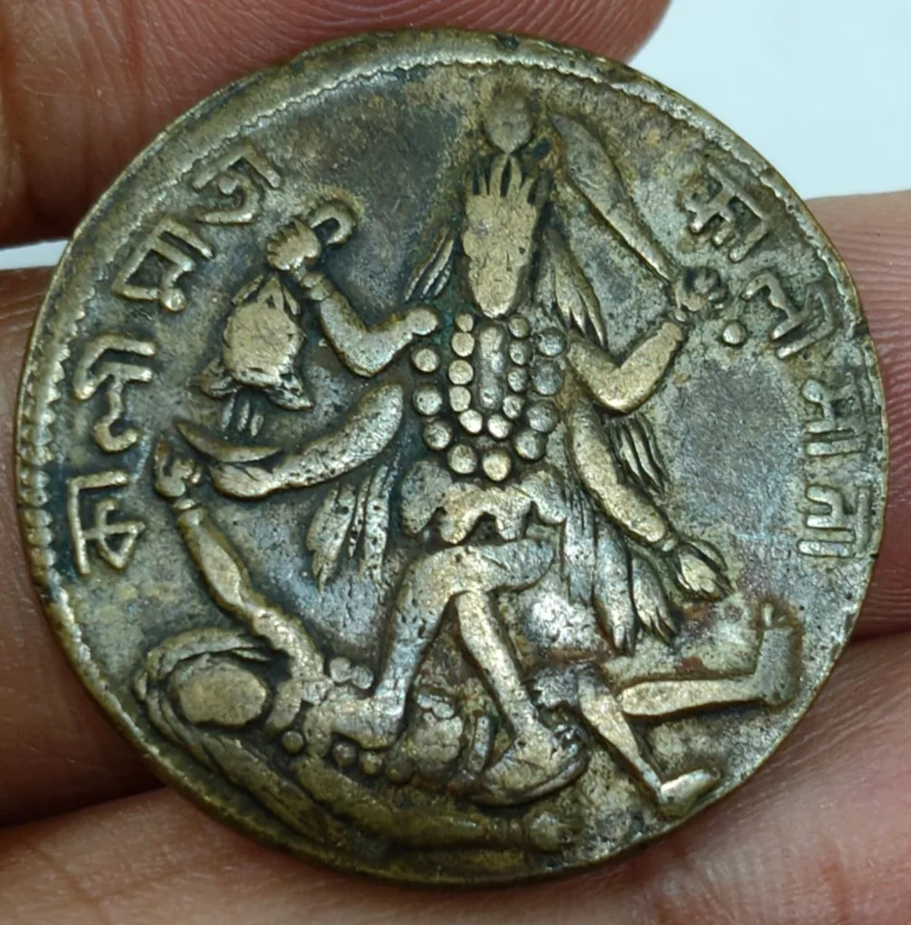 Radha Krishna and kali mata brass old token back side yantra 100% original rare token #M-980