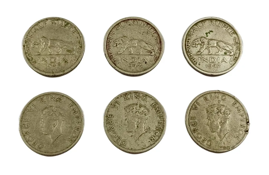 Half 1/2 Rupee Cu/Ni Year 1947 LION 🦁 Portrait Lot 6 Coins are in Collectable Grades.