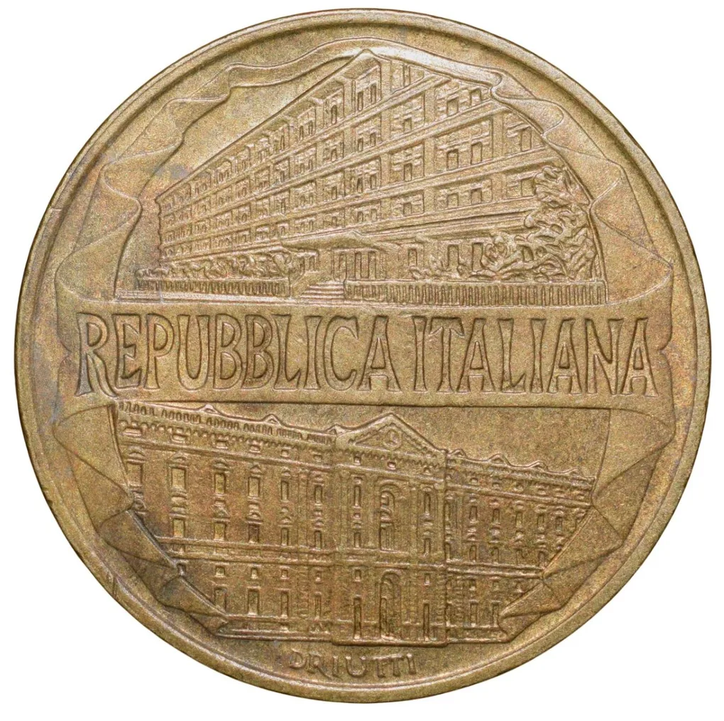 Brass 200 Lire of Italy (AD 1996) Commemorative issue - Centenary of the Academy of the "Guardia di Finanza"