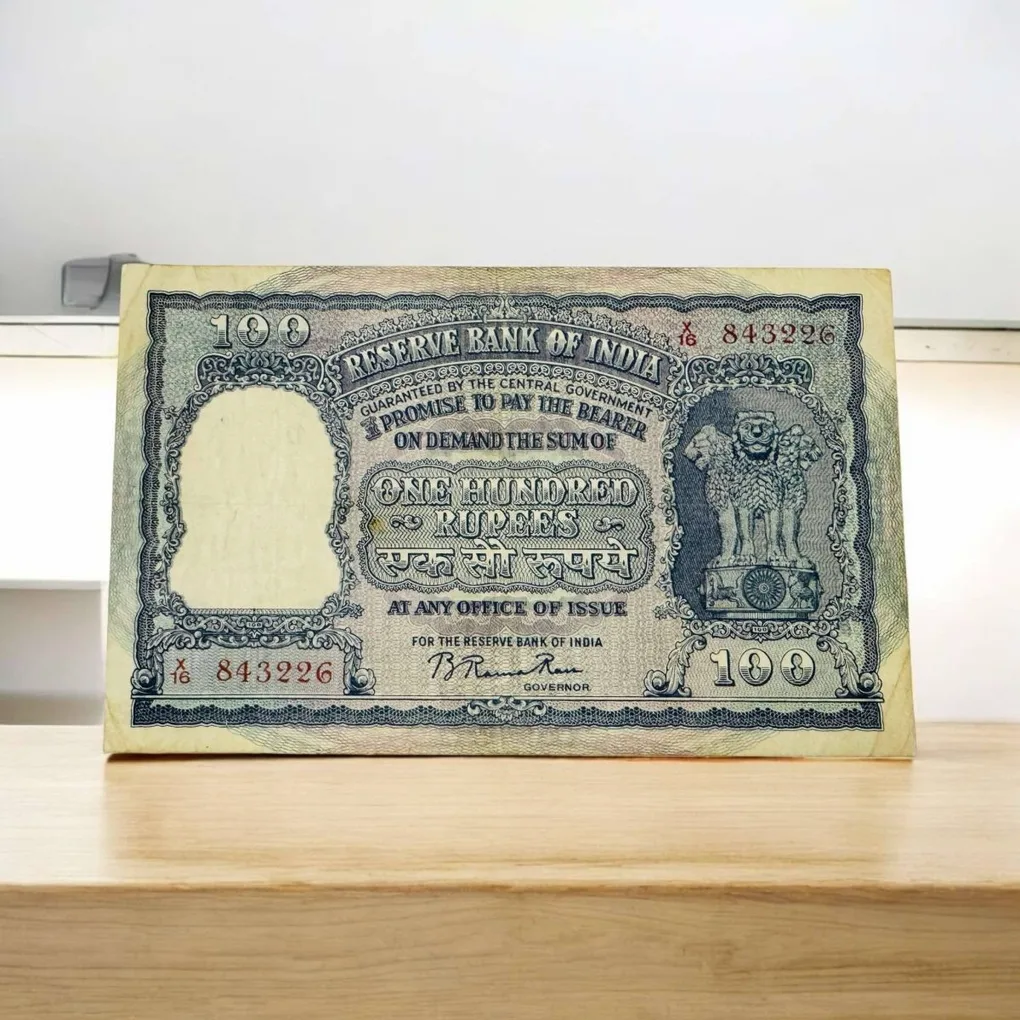Rs 100 Republic India Banknote 1950s Elephant Issue Signed B Ramarau Red Serial Rupiye Issue