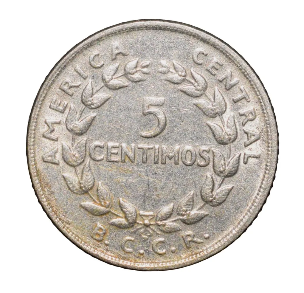Copper-Nickel 5 Centimos of Costa Rica Country (AD 1969) Coat of Arms Beautiful Grade