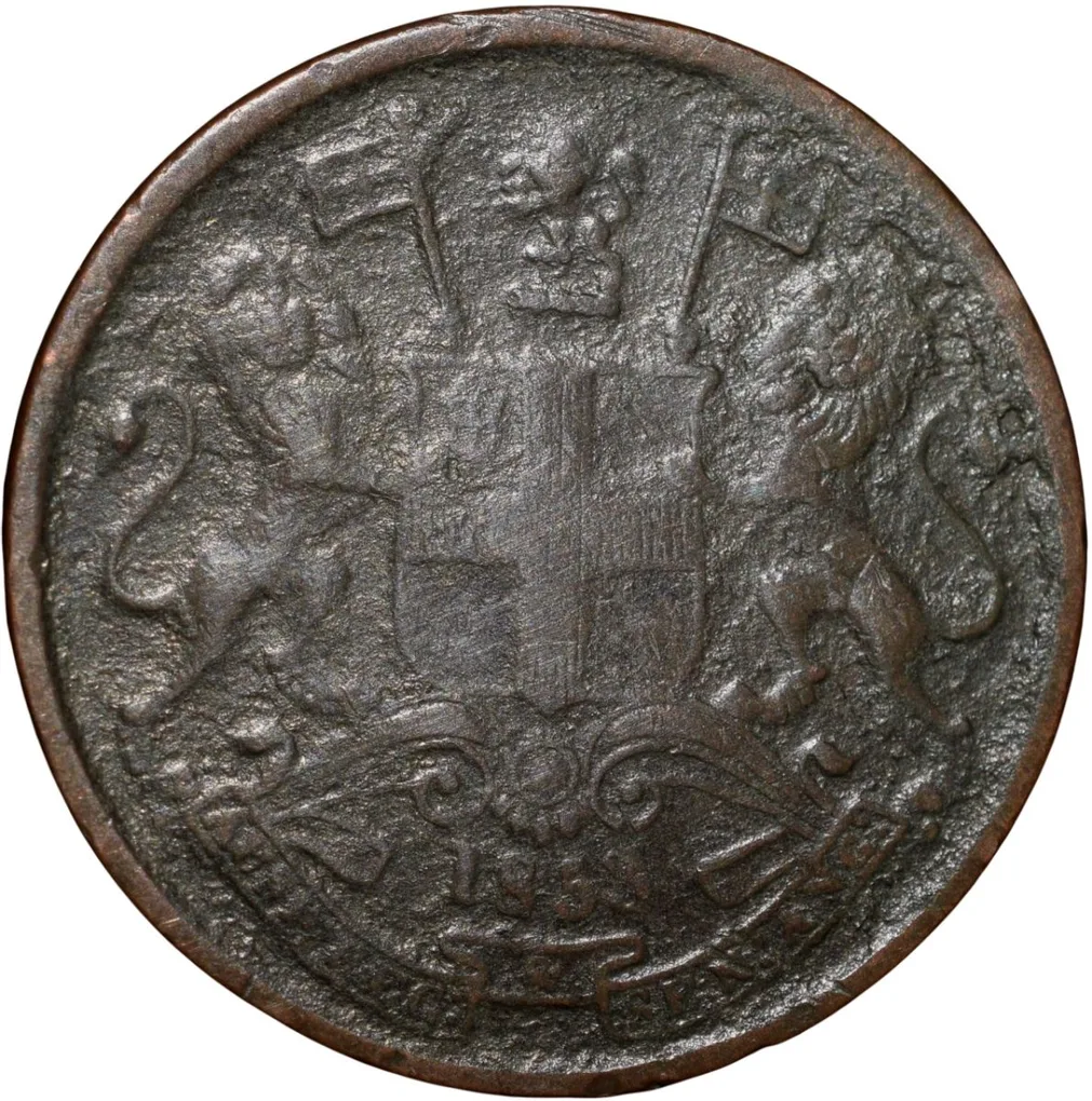 Copper 1/2 Pice of East India Company (AD 1853) of Calcutta Mint