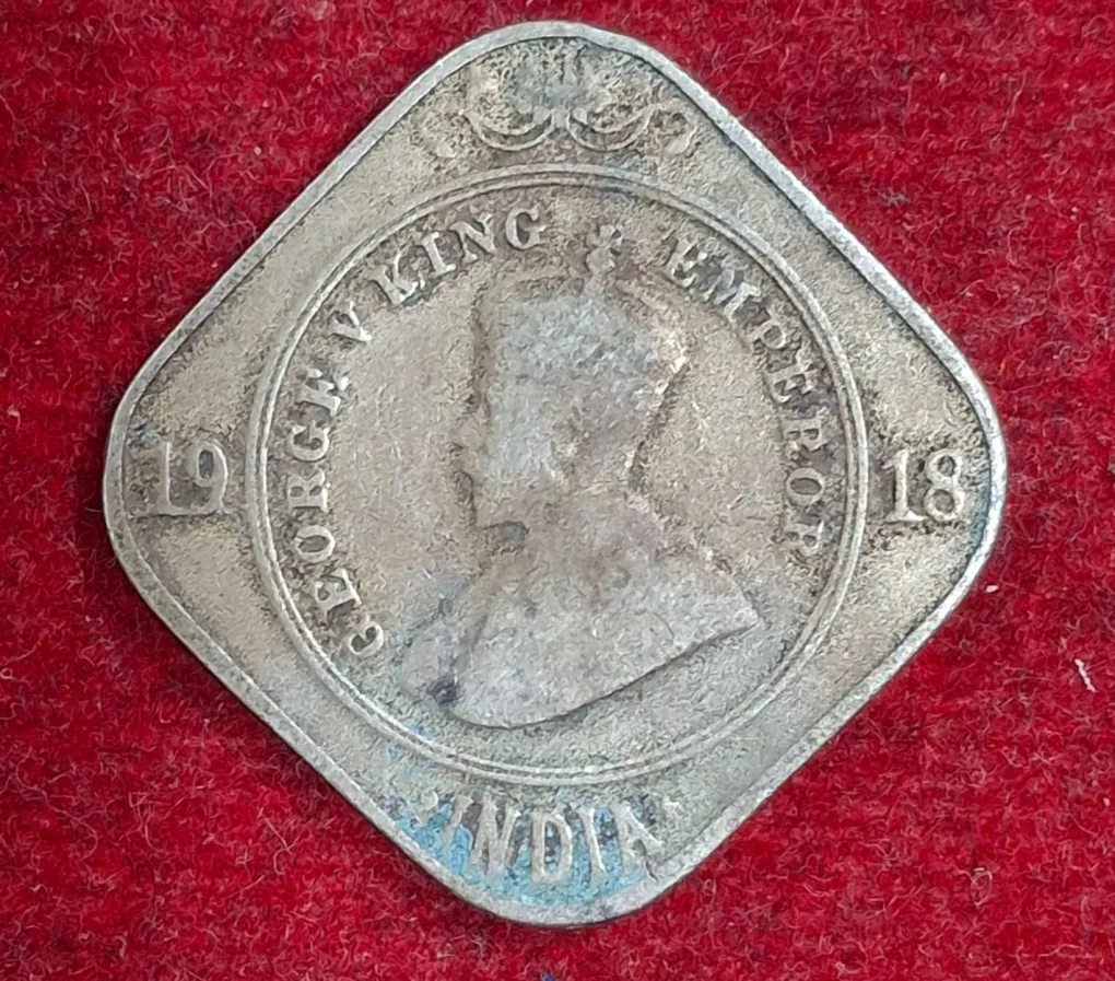 India - British 2 Annas 1918 - George V Rare Lowest Price Coin #M-959