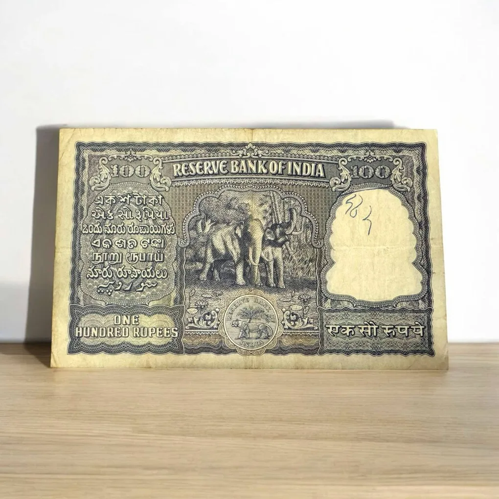 Rs 100 Republic India Banknote 1950s Elephant Issue Signed B Ramarau Red Serial Rupiye Issue